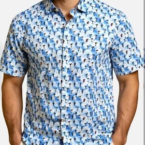 NWT Visconti Drinks Print Stretch Short Sleeve Woven Shirt Mens (L)